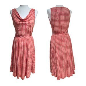 Anthropologie Maeve Brianne Fit & Flare Dress Cowl Neck White Orange Daisy Small